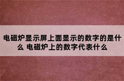 电磁炉显示屏上面显示的数字的是什么 电磁炉上的数字代表什么